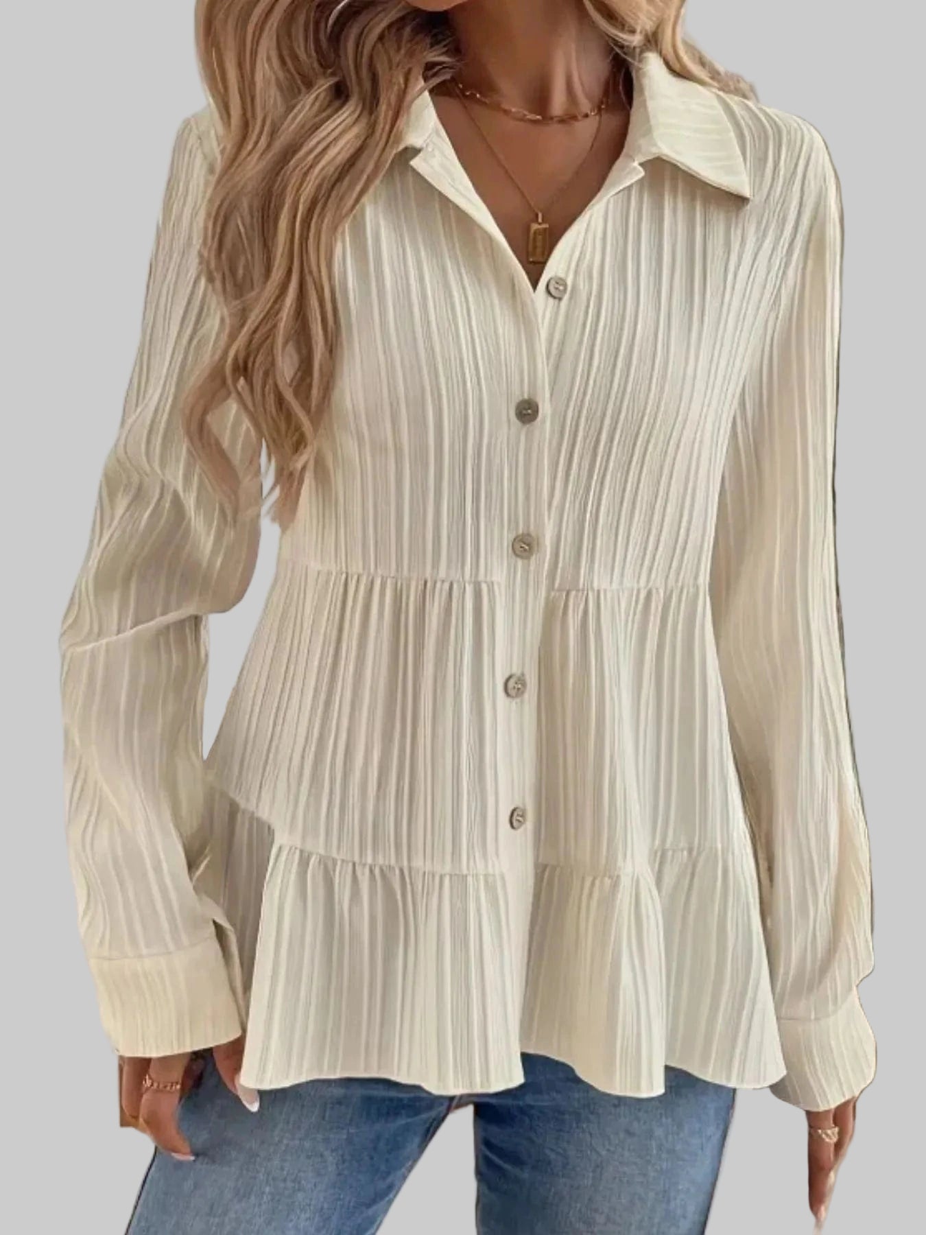 Striped Button-Down Tiered Shirt Shirts & Tops The Nichole Collection