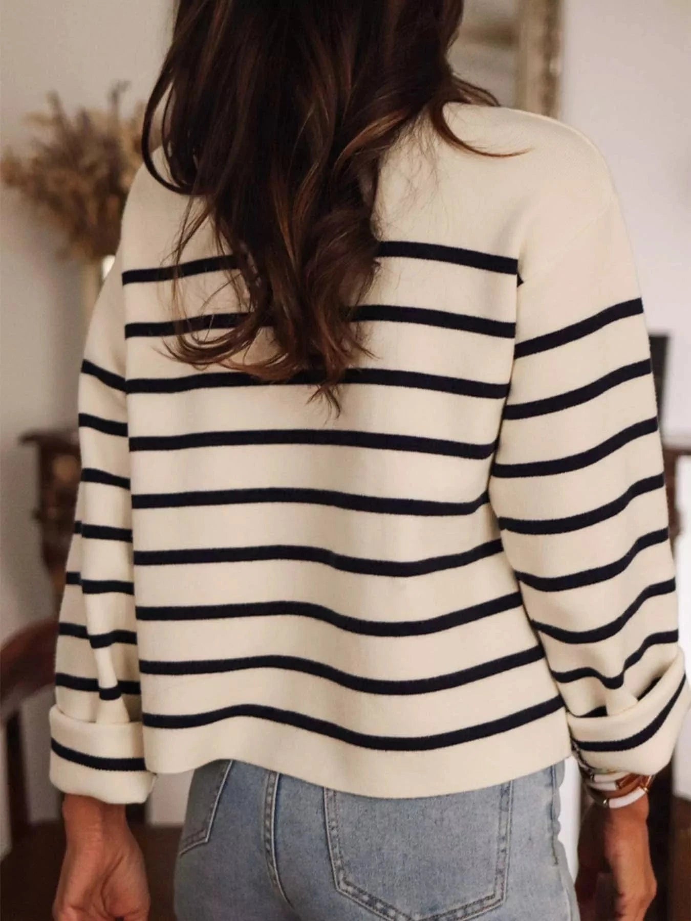 Striped Button-Front Cardigan Cardigan The Nichole Collection
