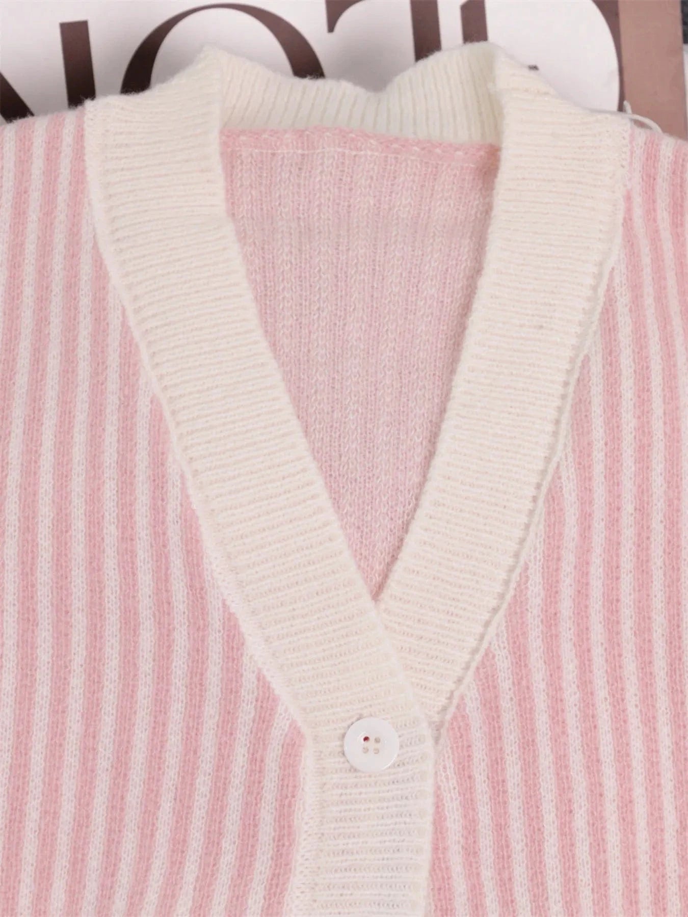 Striped Button-Front Cardigan with Contrast Trim Cardigan The Nichole Collection