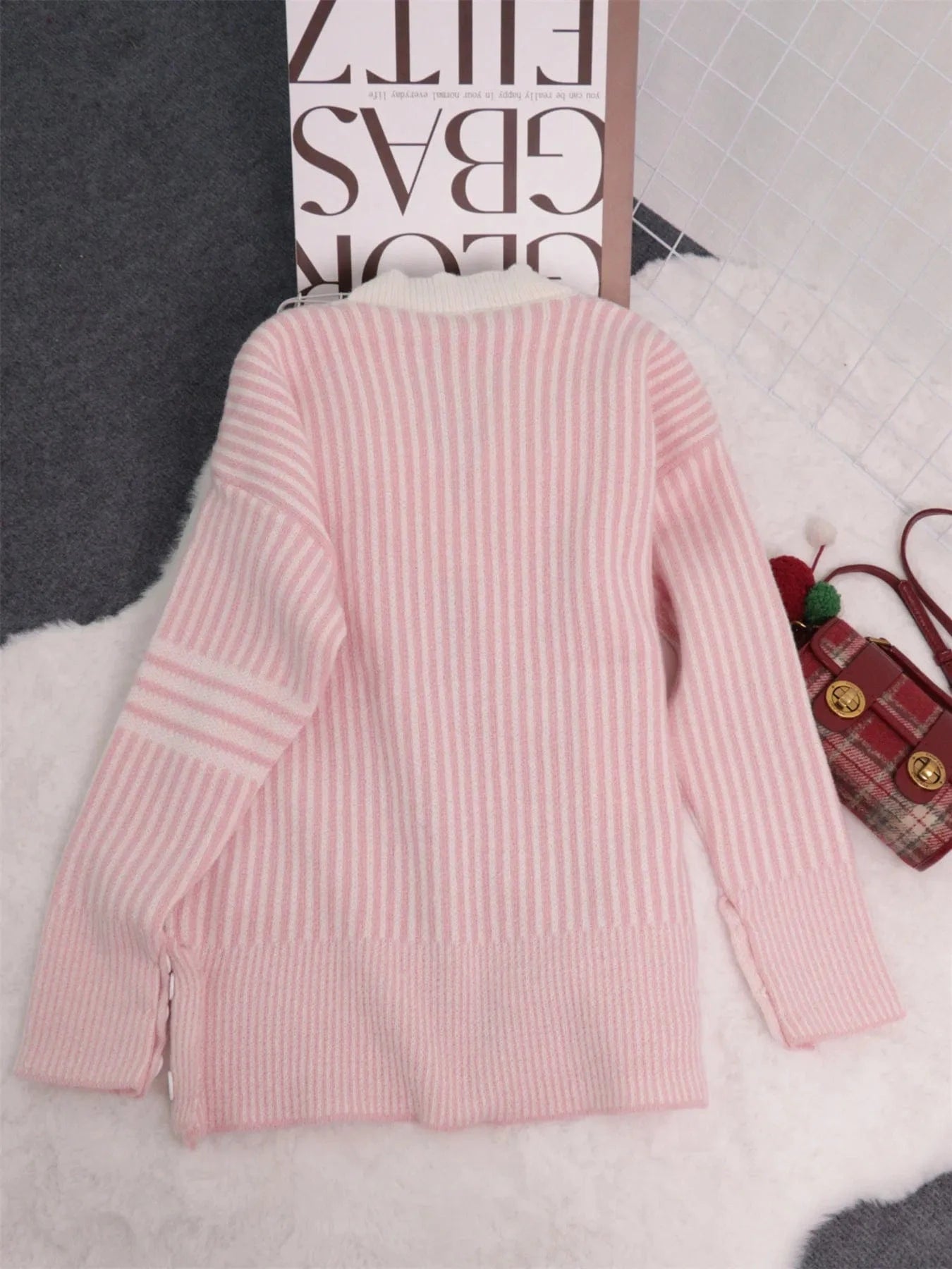 Striped Button-Front Cardigan with Contrast Trim Cardigan The Nichole Collection