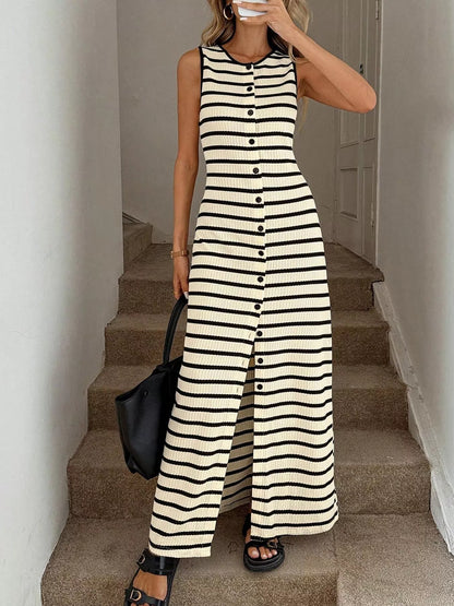 Striped Button-Front Sleeveless Slit Maxi Dress The Nichole Collection - Official Site