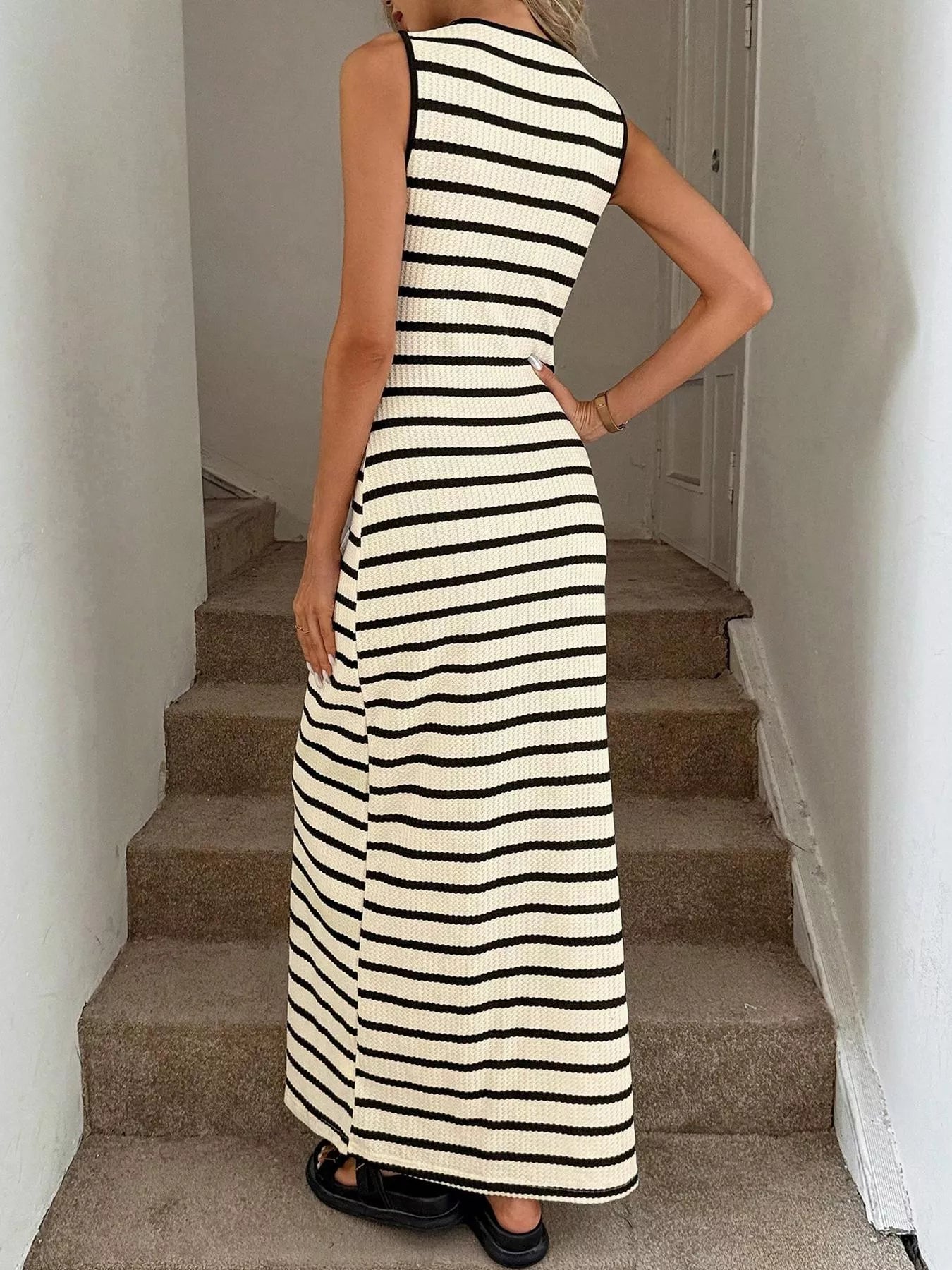 Striped Button-Front Sleeveless Slit Maxi Dress The Nichole Collection - Official Site