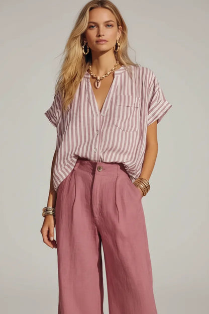 Striped Button Up Shirt and Pants Set The Nichole Collection - Official Site