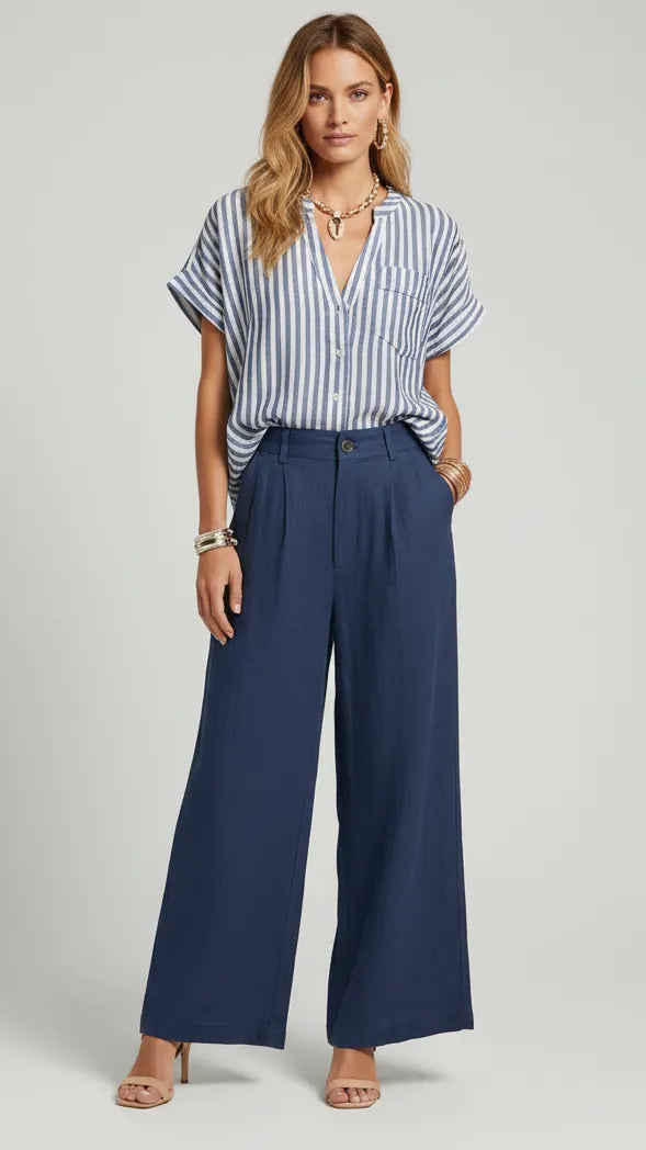 Striped Button Up Shirt and Pants Set The Nichole Collection - Official Site