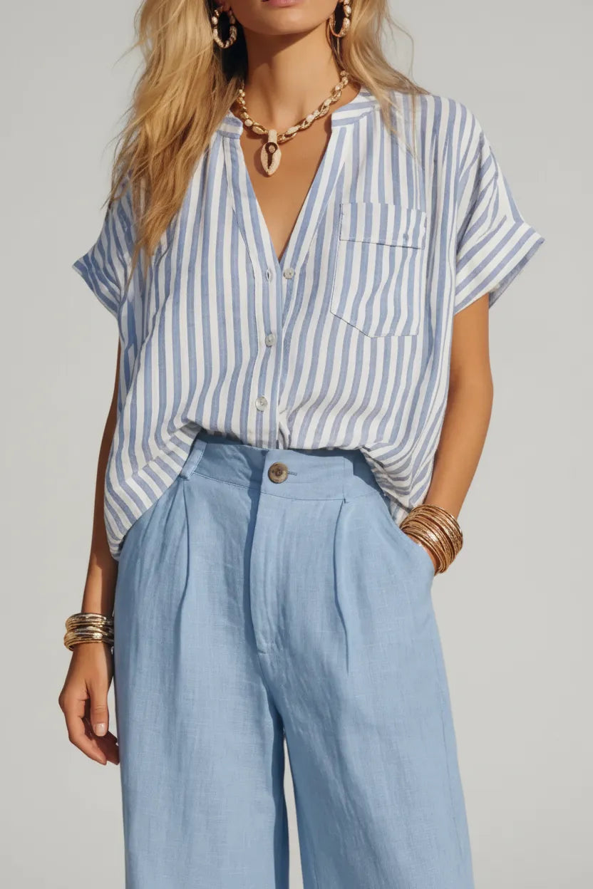 Striped Button Up Shirt and Pants Set The Nichole Collection - Official Site