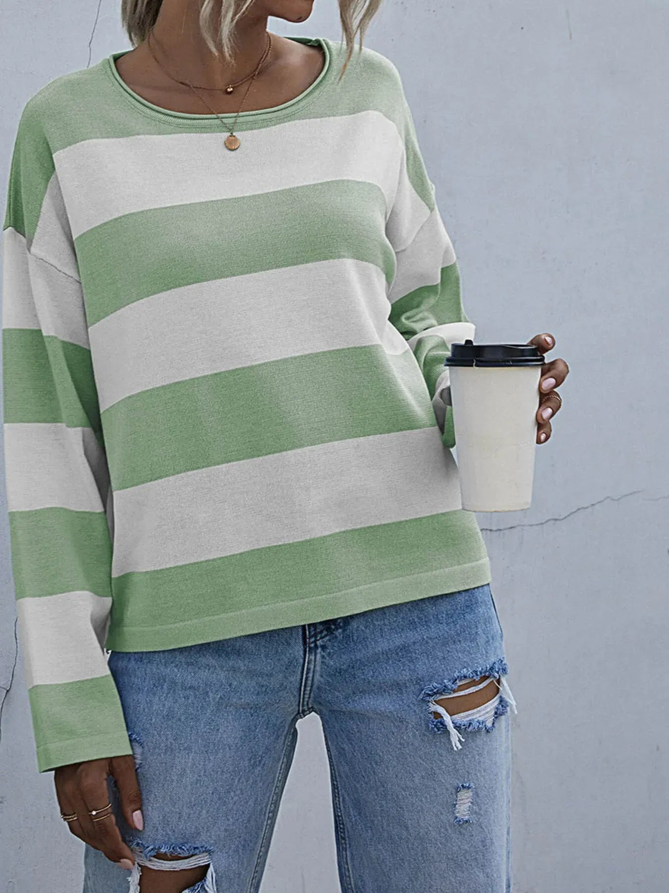 Striped Casual Long Sleeve Knit Top The Nichole Collection
