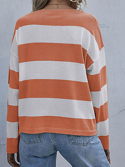 Striped Casual Long Sleeve Knit Top The Nichole Collection
