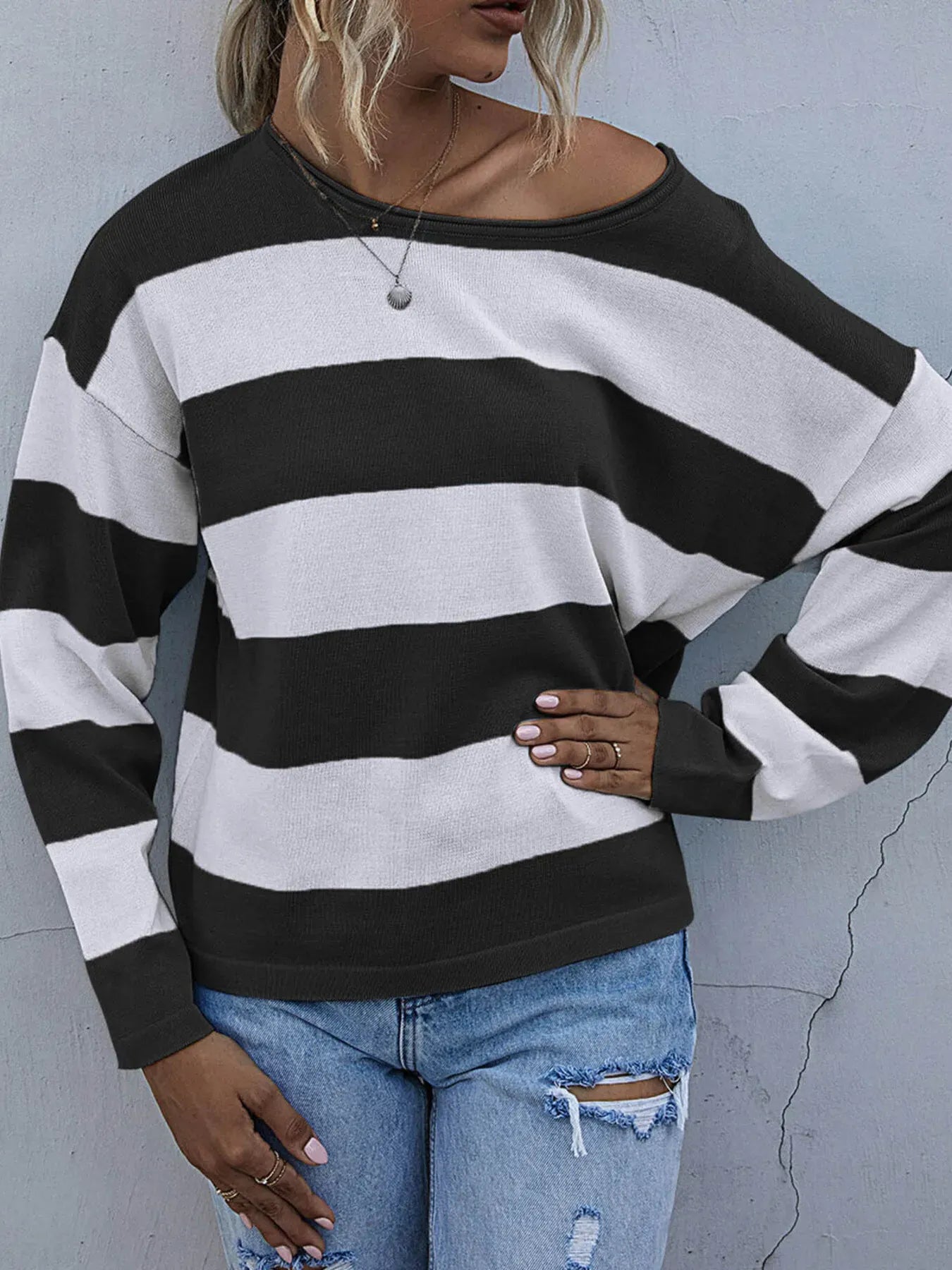 Striped Casual Long Sleeve Knit Top The Nichole Collection