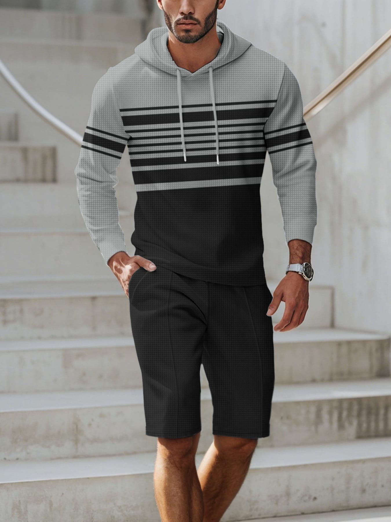 Striped Hoodie & Shorts Casual Set | The Nichole Collection