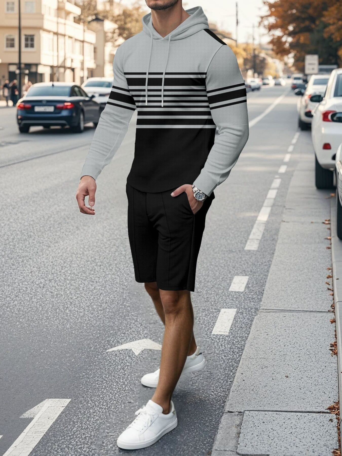 Striped Hoodie & Shorts Casual Set | The Nichole Collection
