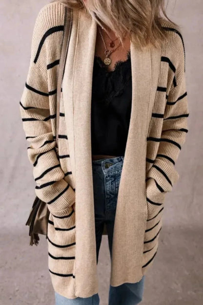 Striped Open Front Long Sleeve Cardigan Cardigan The Nichole Collection