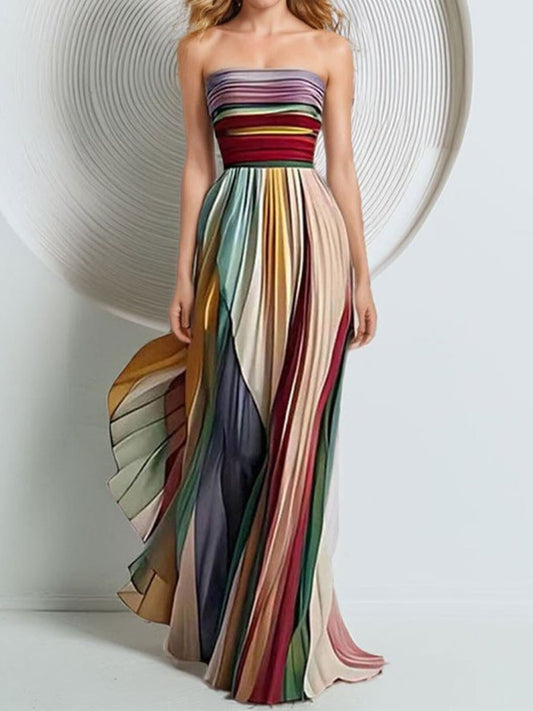 Striped Pleated Strapless Maxi Dress Multicolor / S The Nichole Collection - Official Site