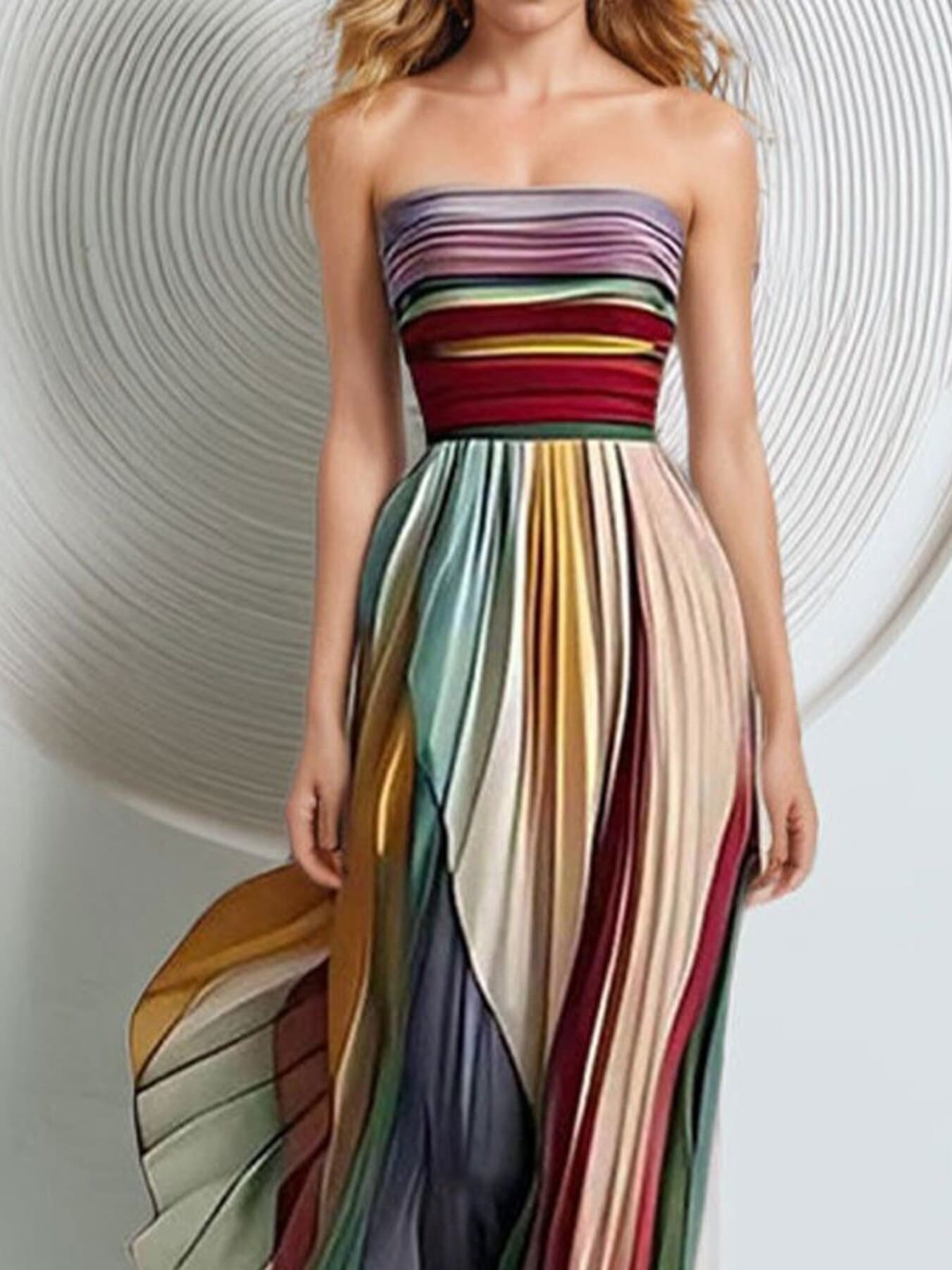Striped Pleated Strapless Maxi Dress The Nichole Collection - Official Site
