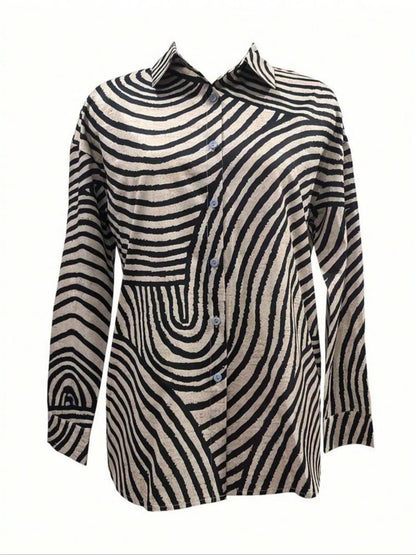 Striped Print Long Sleeve Button-Down Shirt The Nichole Collection - Official Site