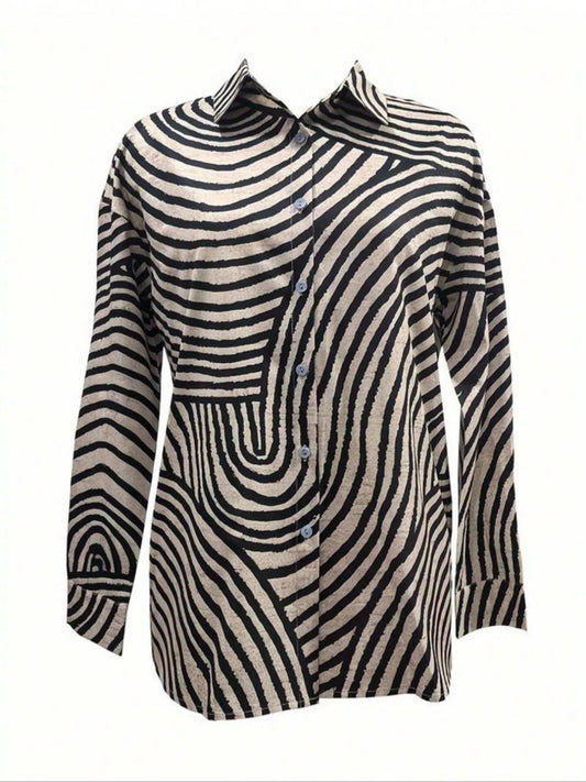 Striped Print Long Sleeve Button-Down Shirt The Nichole Collection - Official Site