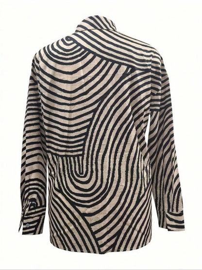 Striped Print Long Sleeve Button-Down Shirt The Nichole Collection - Official Site
