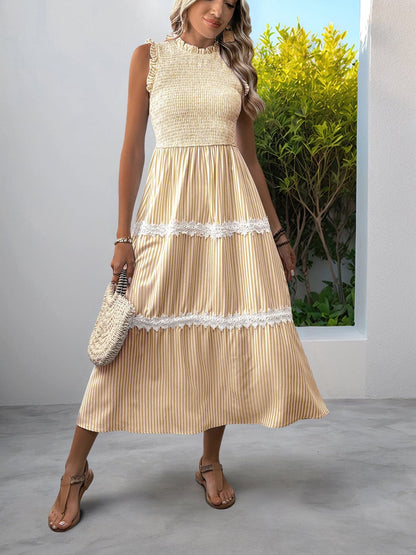 Striped Smocked Sleeveless Tiered Midi Dress The Nichole Collection