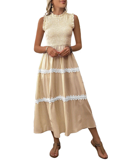 Striped Smocked Sleeveless Tiered Midi Dress Yellow / S The Nichole Collection