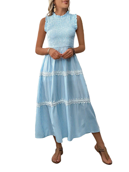 Striped Smocked Sleeveless Tiered Midi Dress The Nichole Collection