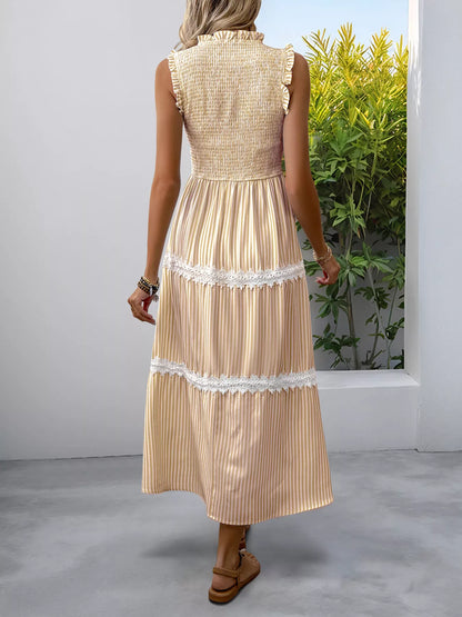 Striped Smocked Sleeveless Tiered Midi Dress The Nichole Collection