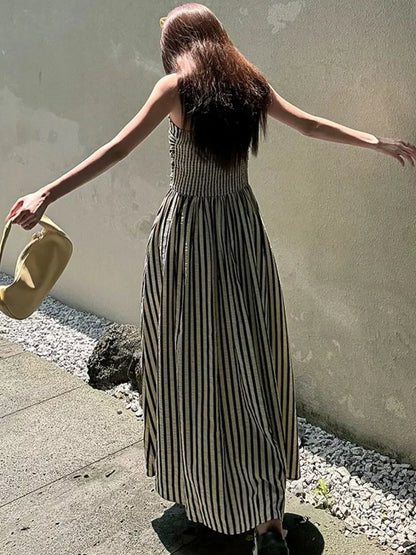 Striped Spaghetti Strap Casual Maxi Dress The Nichole Collection