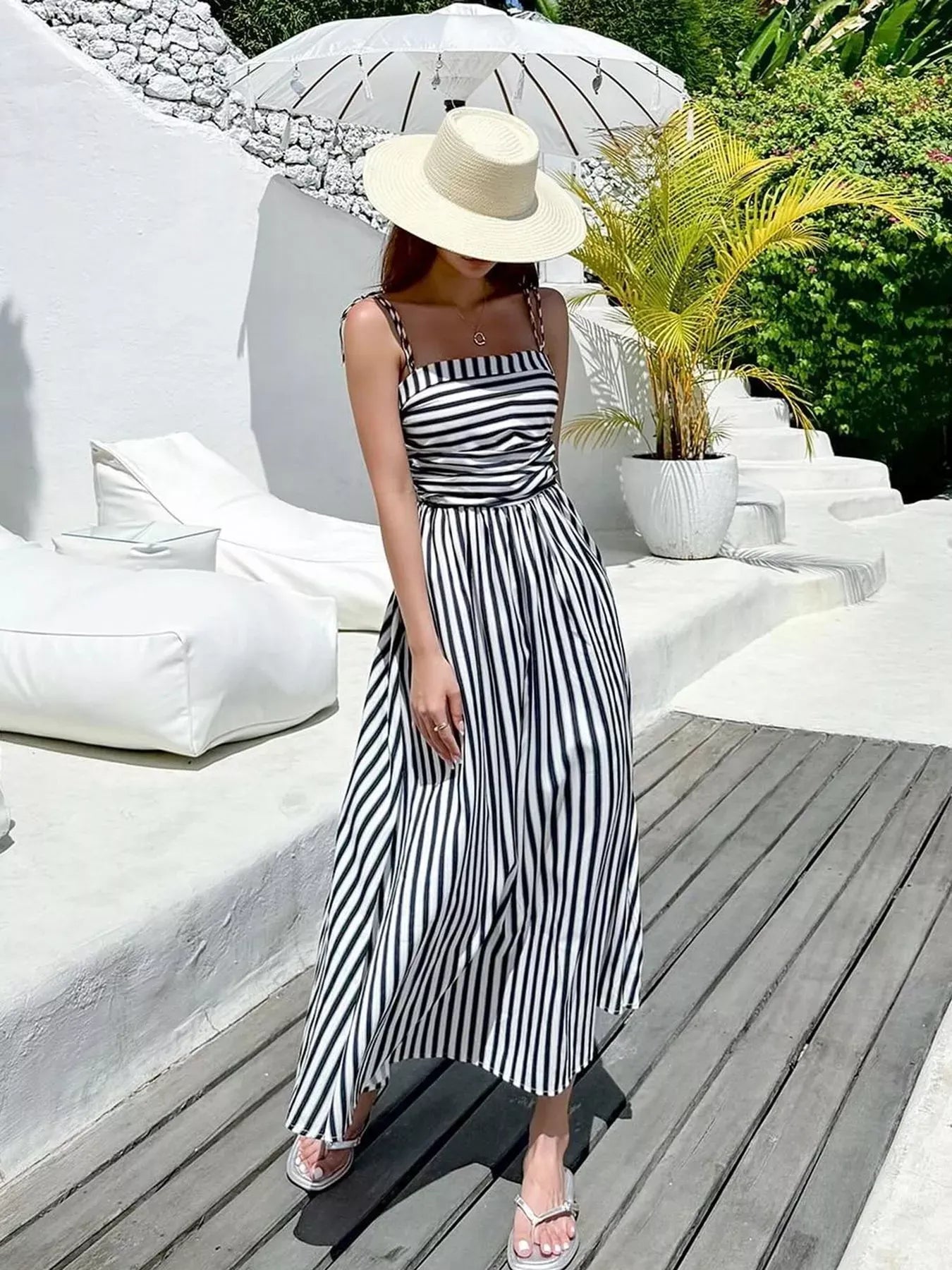 Striped Spaghetti Strap Casual Maxi Dress The Nichole Collection