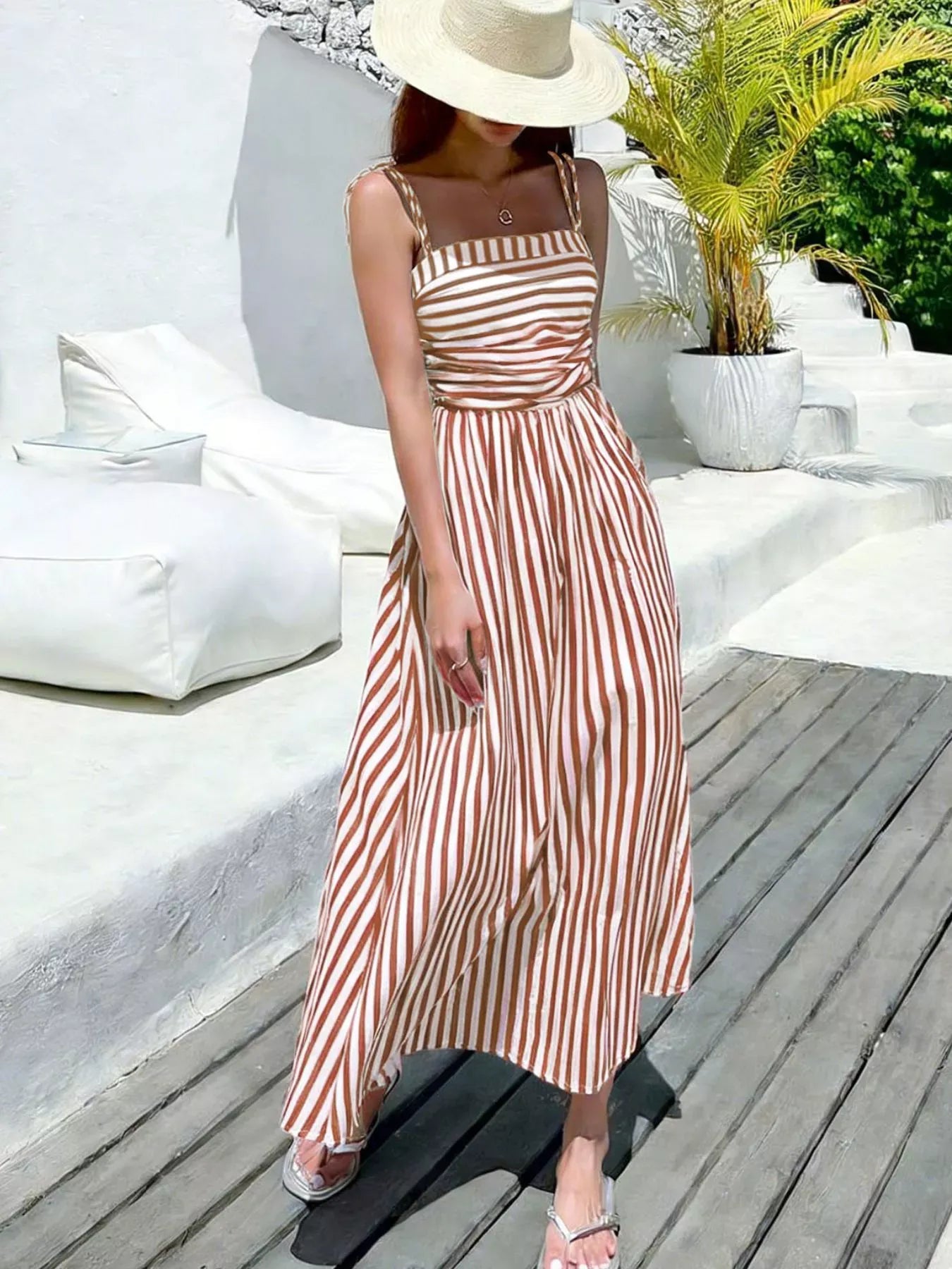 Striped Spaghetti Strap Casual Maxi Dress The Nichole Collection
