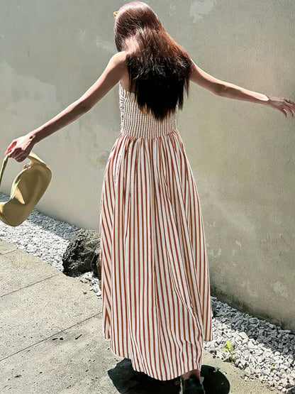 Striped Spaghetti Strap Casual Maxi Dress The Nichole Collection