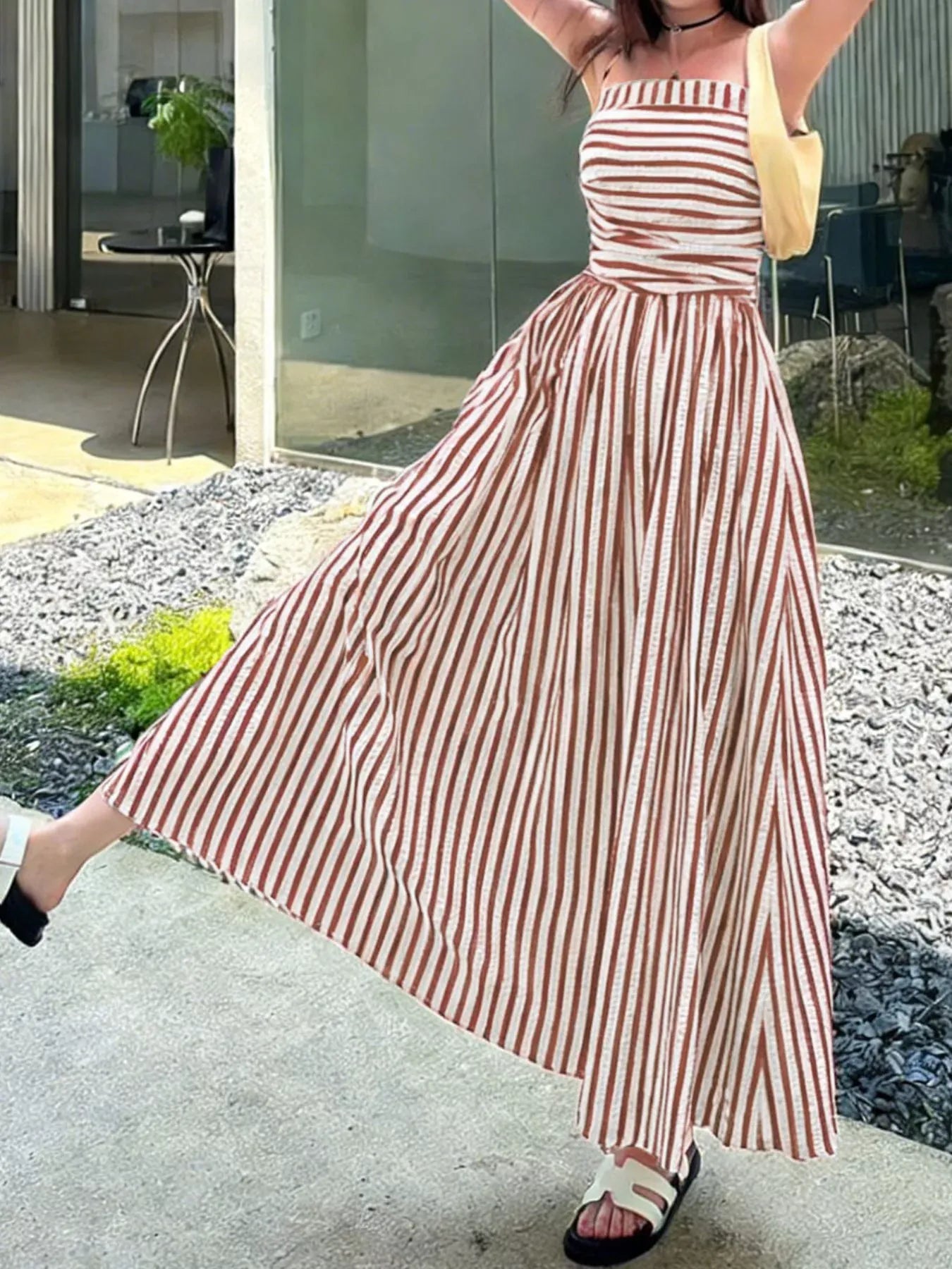 Striped Spaghetti Strap Casual Maxi Dress The Nichole Collection