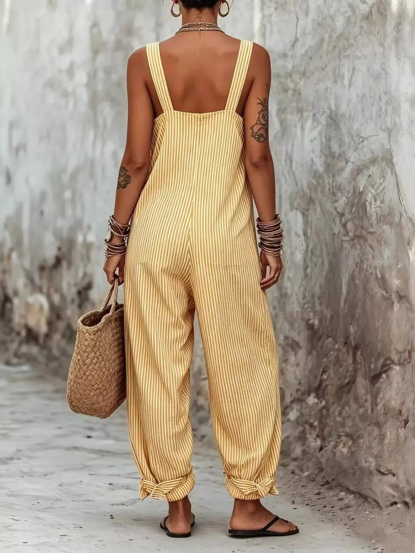 Striped Square Neck Wide Leg Jumpsuit The Nichole Collection