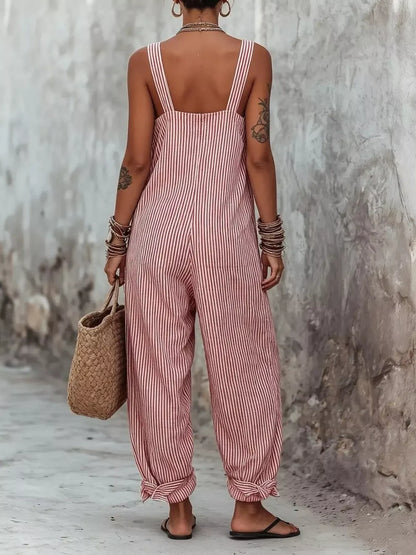 Striped Square Neck Wide Leg Jumpsuit The Nichole Collection