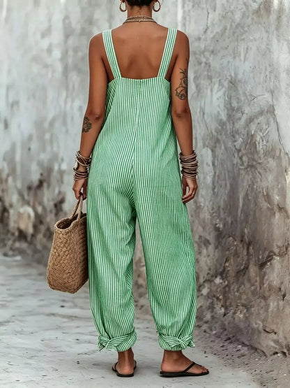 Striped Square Neck Wide Leg Jumpsuit The Nichole Collection