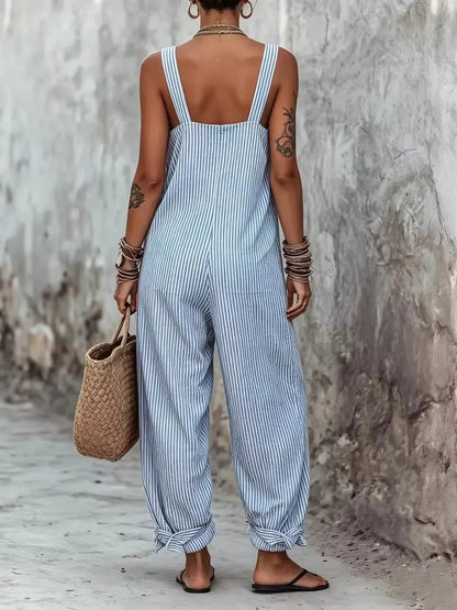 Striped Square Neck Wide Leg Jumpsuit The Nichole Collection