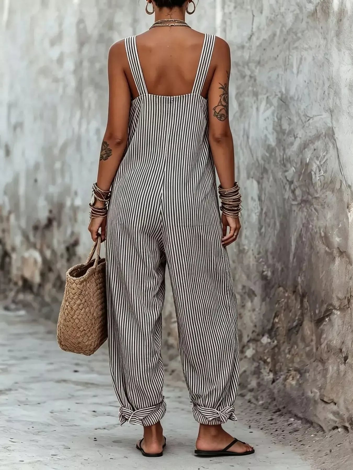 Striped Square Neck Wide Leg Jumpsuit The Nichole Collection