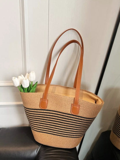 Striped Woven Straw Shoulder Bag Black / One Size The Nichole Collection - Official Site