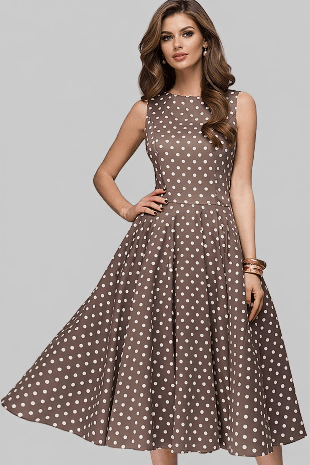Stylish Polka Dots Sleeveless High Waist Dress Coffee / S Dresses The Nichole Collection - Official Site