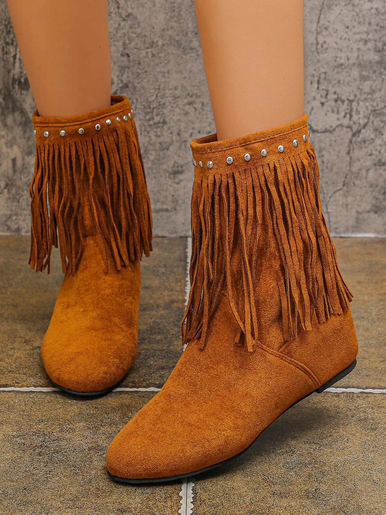 Suede Fringe Boots with Studded Details The Nichole Collection