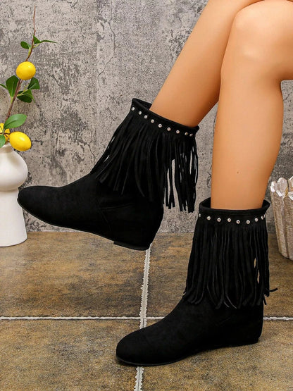 Suede Fringe Boots with Studded Details The Nichole Collection