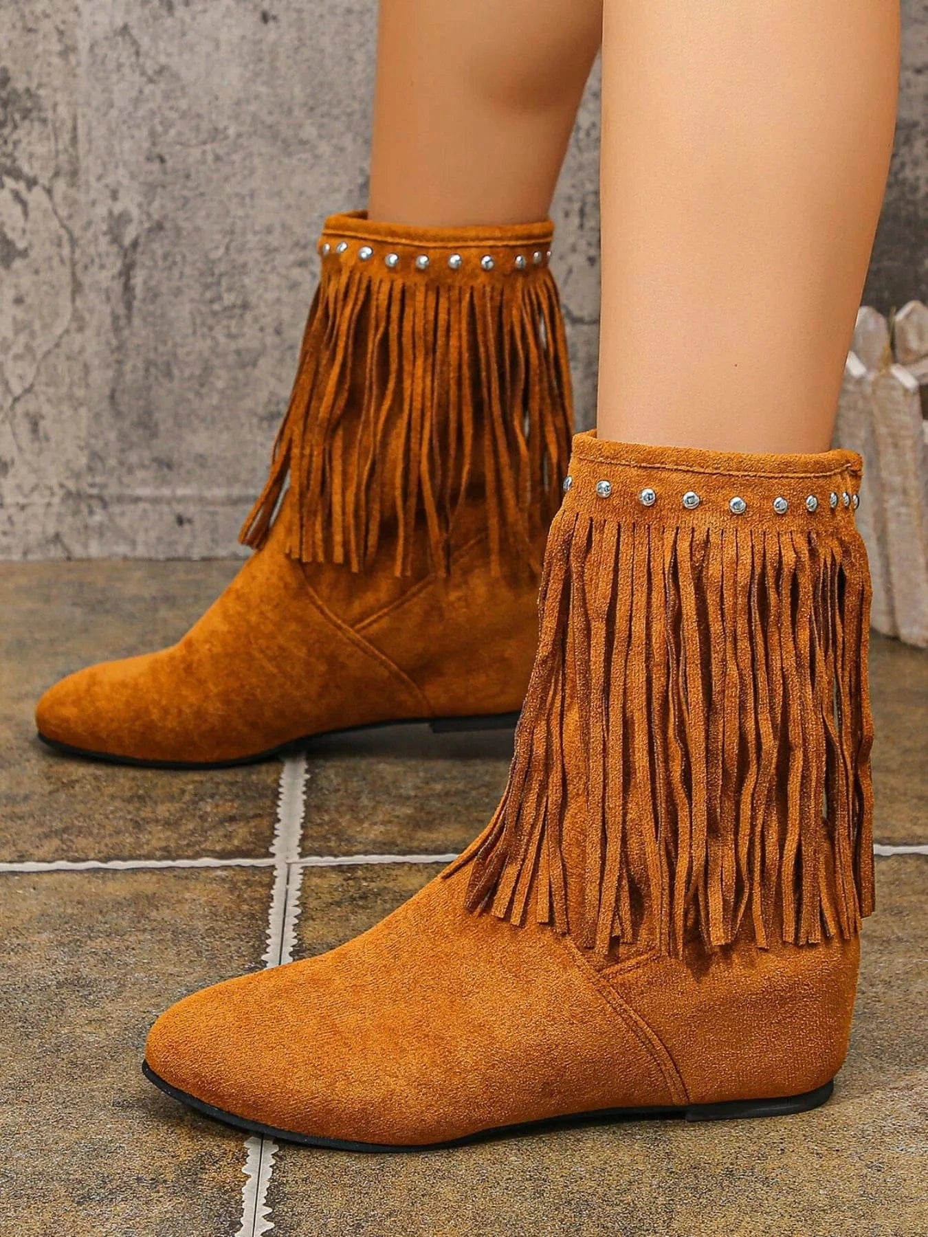 Suede Fringe Boots with Studded Details The Nichole Collection