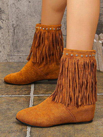 Suede Fringe Boots with Studded Details The Nichole Collection