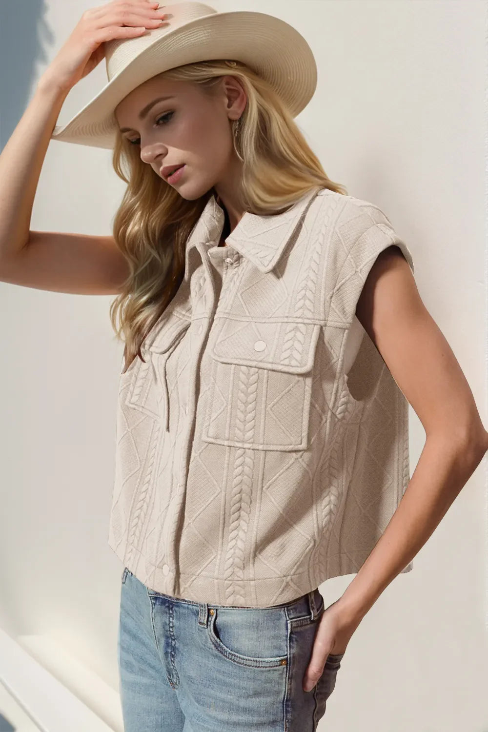 Summer Snap Down Texture Crop Vest Dust Storm / S The Nichole Collection - Official Site