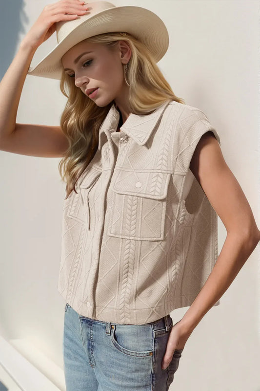 Summer Snap Down Texture Crop Vest Dust Storm / S The Nichole Collection - Official Site