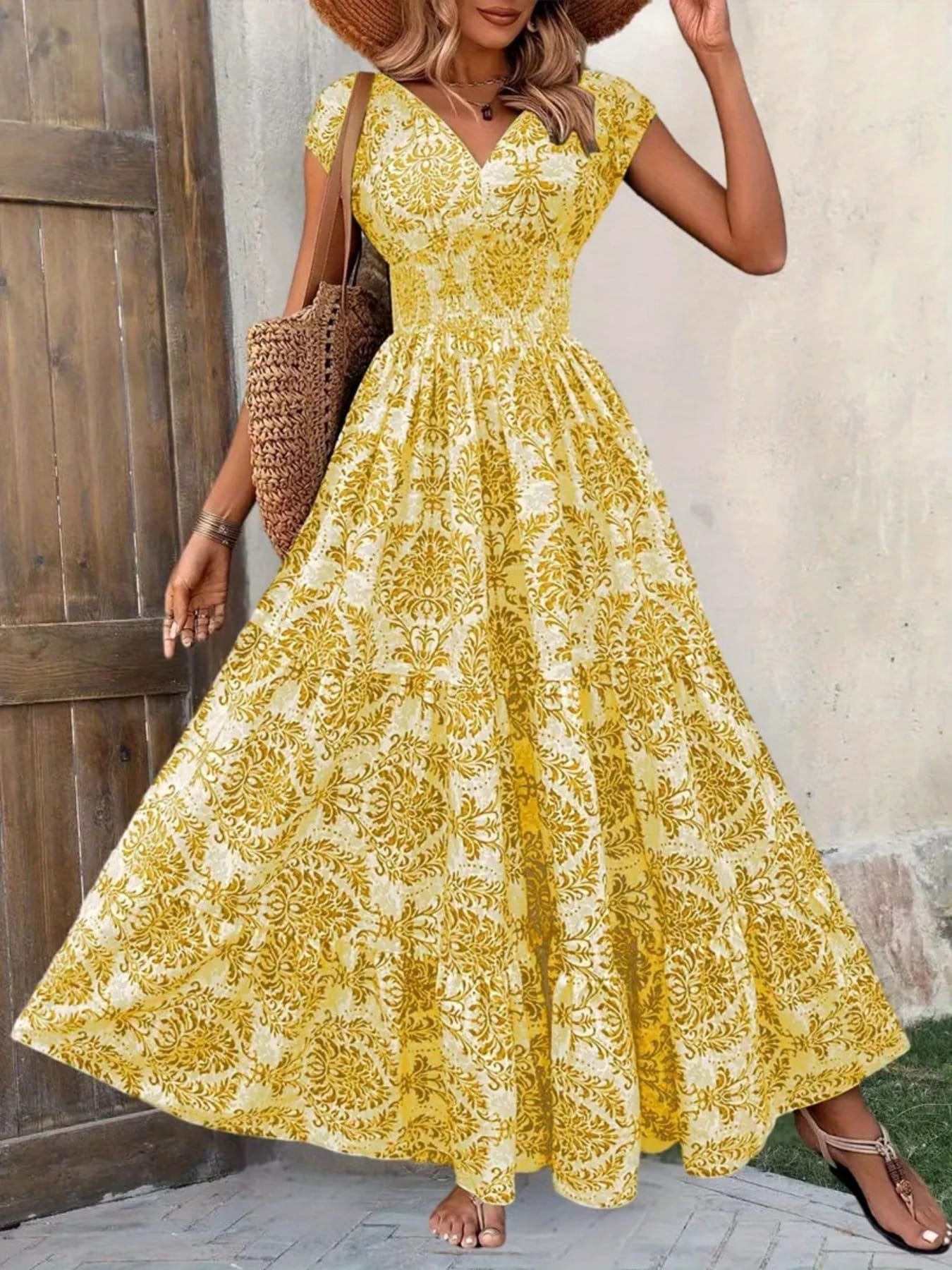 Summer Vacation Printed Cap Sleeve Maxi Dress The Nicole Collection