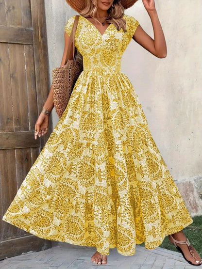 Summer Vacation Printed Cap Sleeve Maxi Dress The Nicole Collection