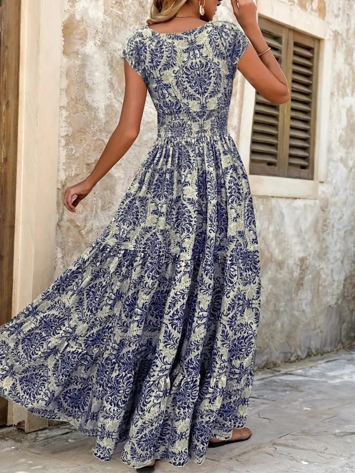 Summer Vacation Printed Cap Sleeve Maxi Dress The Nicole Collection