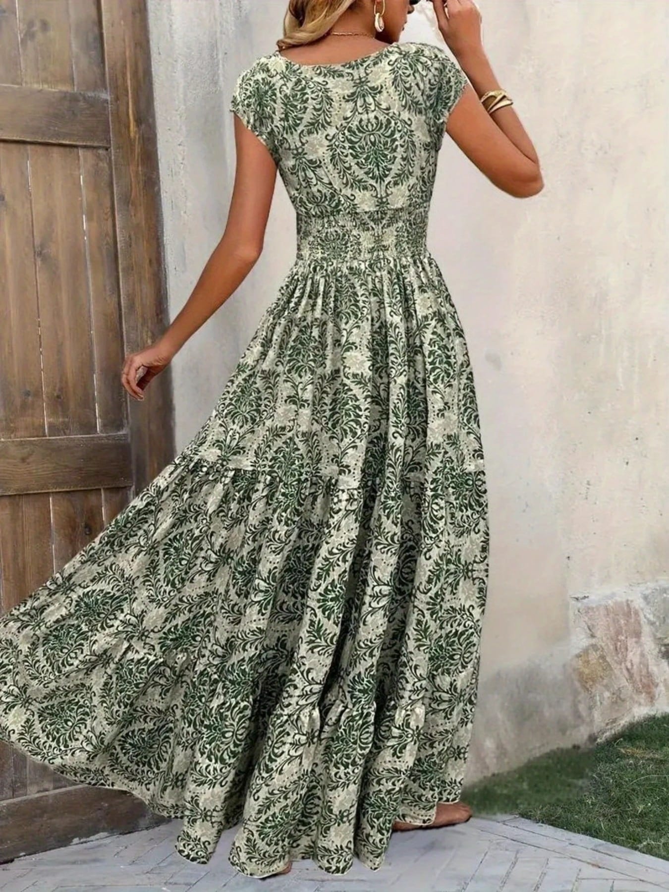 Summer Vacation Printed Cap Sleeve Maxi Dress The Nicole Collection