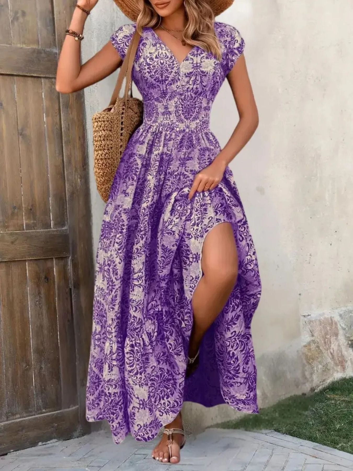 Summer Vacation Printed Cap Sleeve Maxi Dress The Nicole Collection