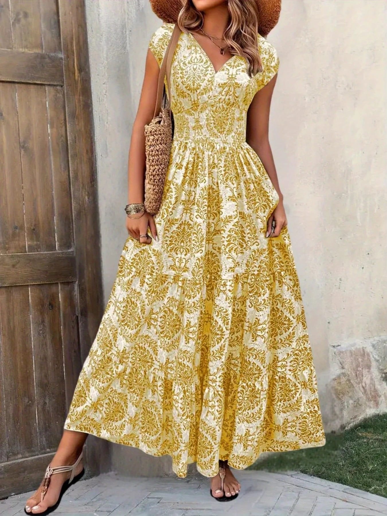 Summer Vacation Printed Cap Sleeve Maxi Dress The Nicole Collection