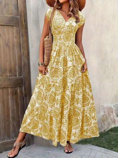 Summer Vacation Printed Cap Sleeve Maxi Dress The Nicole Collection