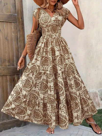 Summer Vacation Printed Cap Sleeve Maxi Dress The Nicole Collection